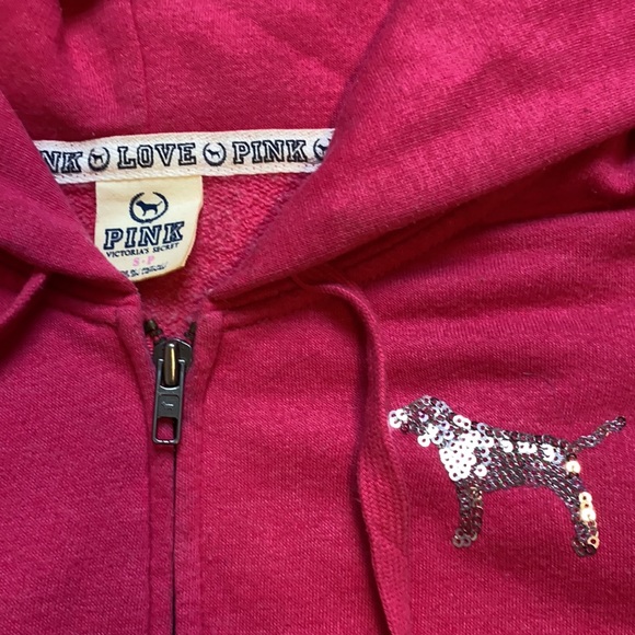 HP🛼[ VS PINK ] Old School Sequin Bling I Love Pink Hoodie - Picture 9 of 9